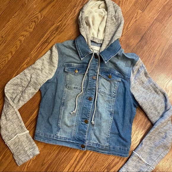Wash Denim Jacket With Hoodie Attached 